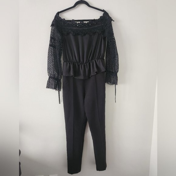 Self-Portrait Black Lace Off-Shoulder Jumpsuit - Picture 4 of 9
